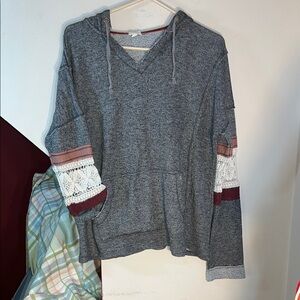 Gray Lace Sleeve Women's Hoodie